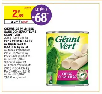 Intermarché Cœurs de palmiers sans conservateurs géant vert offre