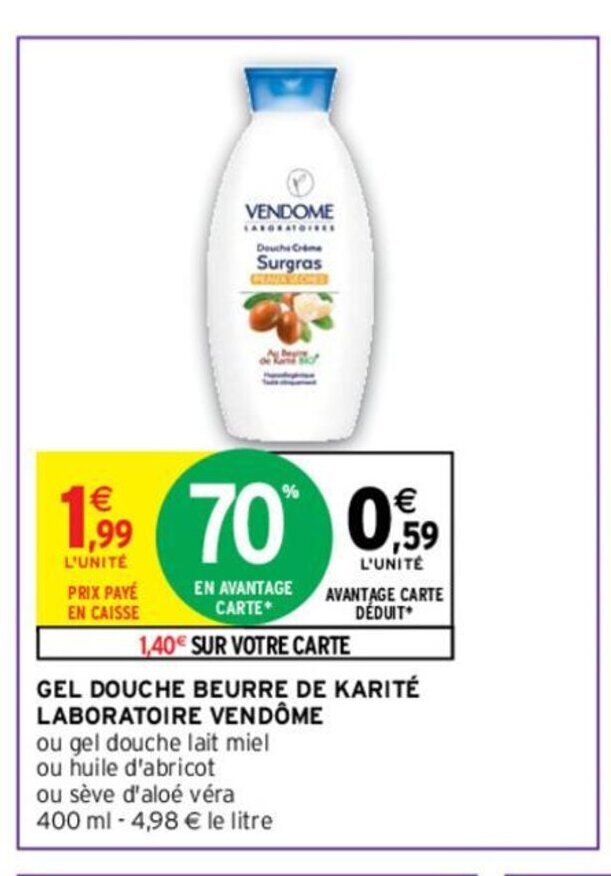 Promo Gel Douche beurre de karité laboratoire vendôme chez Intermarché