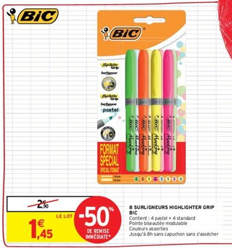 Intermarché 8 Surligneurs highlighter Grip Bic offre