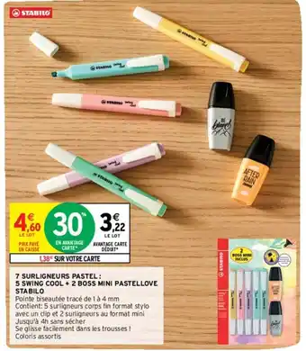 Intermarché 7 Surligneurs Pastel : 5 swing cool + 2 boss mini pastellove stabilo offre