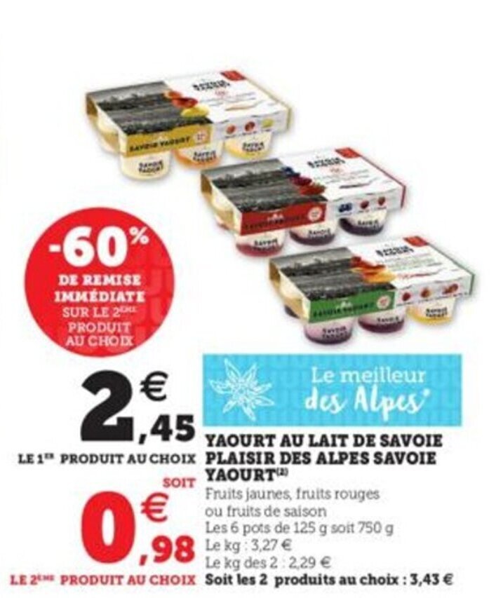 Promo Yaourt Au Lait De Savoie Plaisir des alpes savoie yaourt chez Hyper U