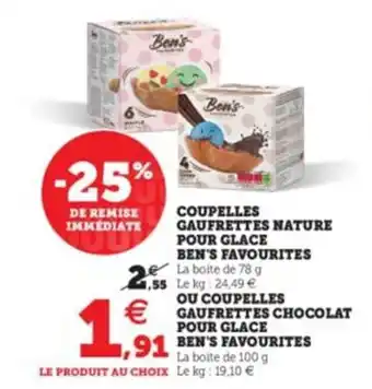Hyper U Coupelles Gaufrettes Nature Pour Glace Ben's Favourites offre
