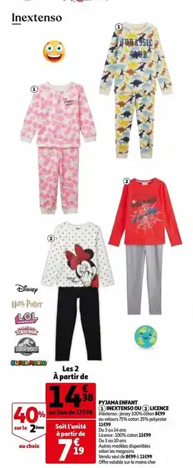Auchan Pyjama enfant inextenso ou licence offre