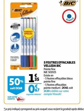 5 feutres effacables velleda bic