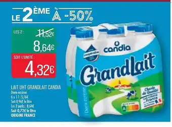 Match Lait uht grandlait candia offre