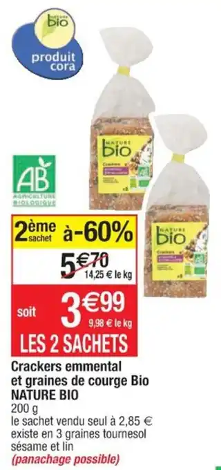 Cora x Carrefour NATURE BIO crackers emmental et graines de courge bio offre