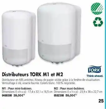 Plein ciel Distributeur tork m1 et m2 offre