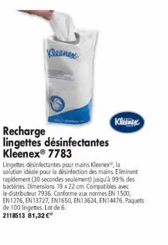 Plein ciel Recharge lingettes désinfectantes kleenex 7783 offre