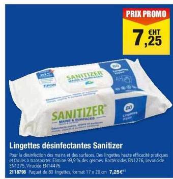 Plein ciel Lingettes désinfectantes sanitizer offre