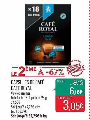 Match Capsules de café café royal offre