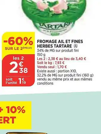 Bi1 Fromage ail et fines herbes tartare offre