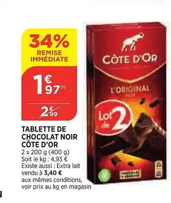 Bi1 Tablette de chocolat noir cote d'or offre