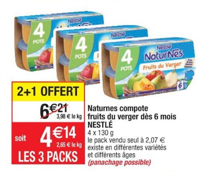 Promo NESTLÉ naturnes compote fruits du verger dès 6 mois chez Cora