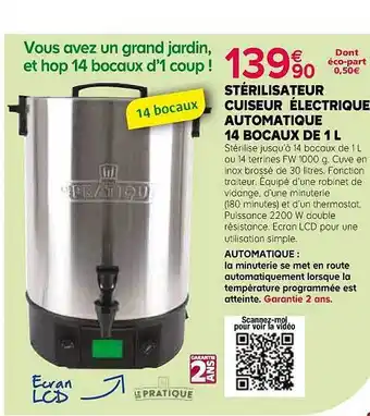 Kiriel Stérilisateur cuiseur électrique automatique 14 bocaux de 1 l offre