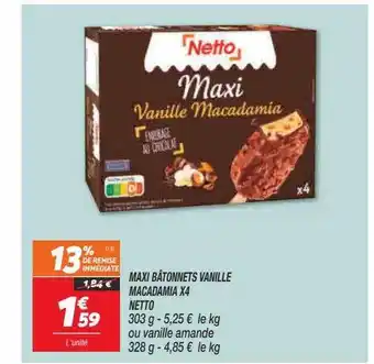 Netto Maxi bâtonnets vanille macadamia x4 offre