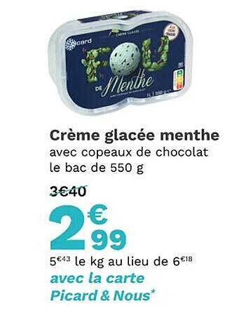 Picard Crème glacée menthe offre