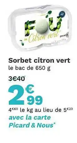 Picard Sorbet citron vert offre