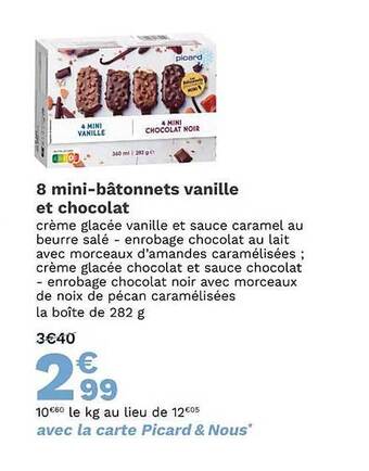 Picard 8 mini-bâtonnets vanille et chocolat offre