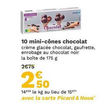 Picard 10 mini-cônes chocolat offre