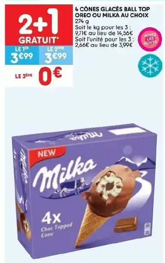 Leader Price 4 Cônes glacés Ball Oreo Ou Milka Au Choix offre