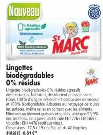 Plein ciel Lingettes biodégradables 0% résidus st marc offre