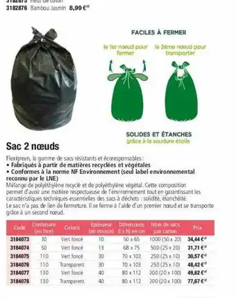 Plein ciel Sac 2 nœuds offre