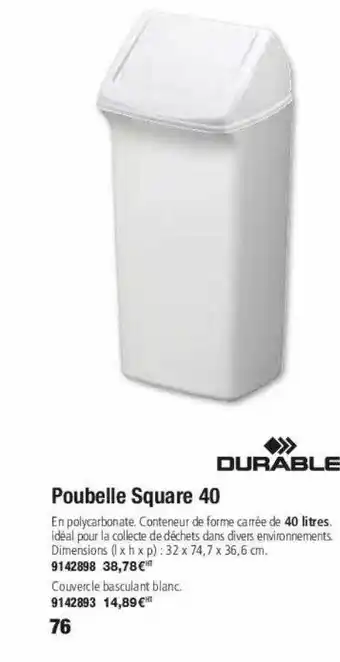 Plein ciel Poubelle square 40 durable offre