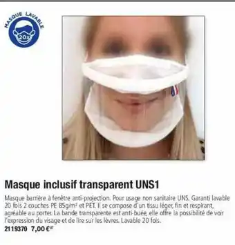 Plein ciel Masque inclusif transparent uns1 offre