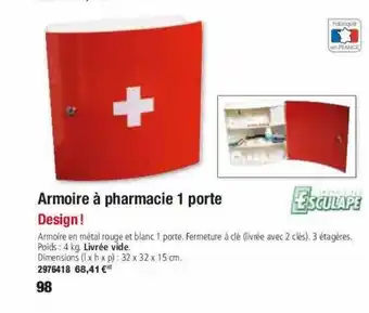 Plein ciel Armoire à pharmacie 1 porte esculape offre