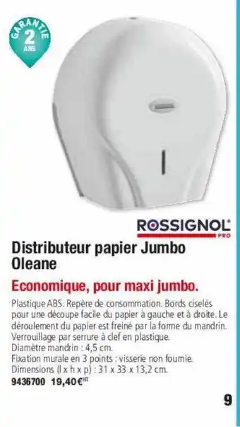 Plein ciel Distributeur papier jumbo oleane rossignol offre