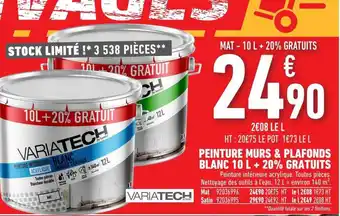 Brico Cash Peinture murs & plafonds blanc 10 l + 20% gratuits variatech offre