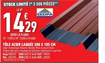 Brico Cash Tôle acier laquée 200 x 105 cm sedpa offre