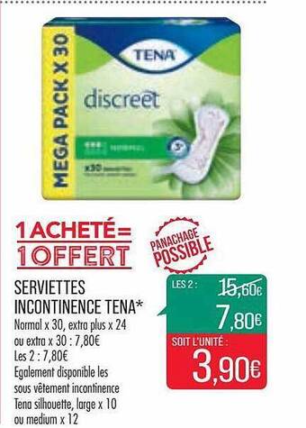 Match Serviettes incontinence tena offre