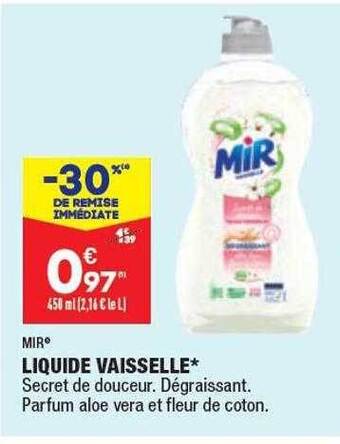 ALDI Mir liquide vaisselle offre