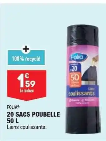 ALDI Folia 20 sacs poubelle 50 l offre