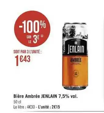 Casino Supermarchés Bière ambrée jenlain 7,5% vol. offre