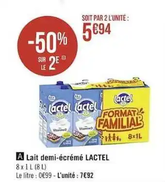 Casino Supermarchés Lait demi-écrémé lactel offre