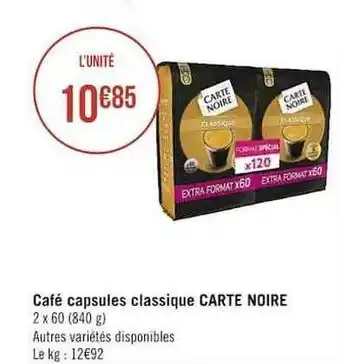 Casino Supermarchés Café capsules classique carte noire offre