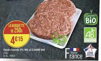 Casino Supermarchés Steaks hachés 5% mg x2 casino bio offre