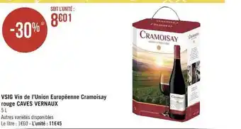 Géant Casino Vsig vin de l'union européenne cramoisay rouge caves vernaux offre