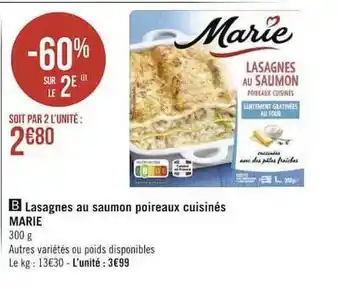 Géant Casino Lasagnes au saumon poireaux cuisinés marie offre