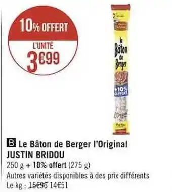 Géant Casino Le bâton de berger l'original justin bridou offre