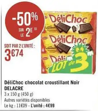 Délichoc chocolat croustillant noir delacre