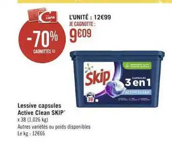 Géant Casino Lessive capsules active clean skip offre