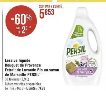 Géant Casino Lessive liquide bouquet de provence extrait de lavande bio au savon de marseille persil offre