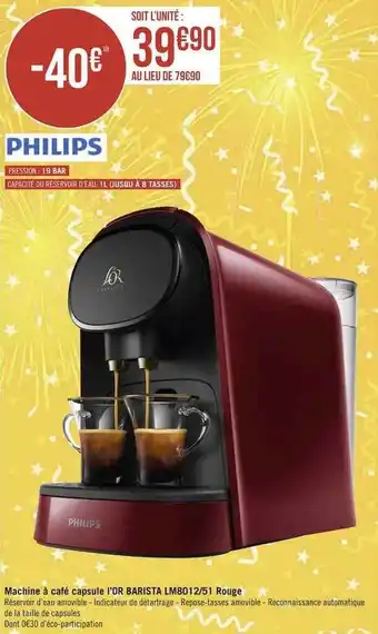 Géant Casino Machine à café capsule l'or barista lm8012-51 rouge philips offre
