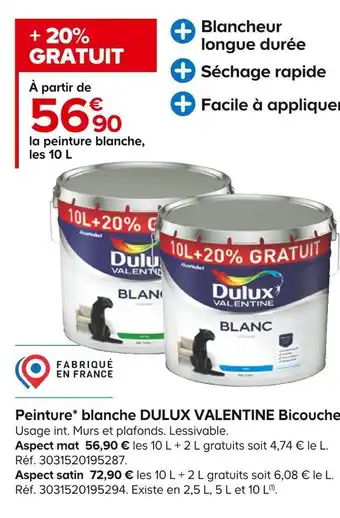 Castorama Dulux valentine peinture blanche bicouche offre