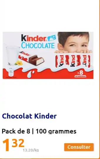 Action Chocolat Kinder Pack de 8 l 100 grammes offre