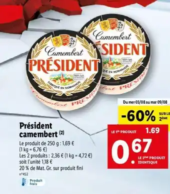 Lidl Président camembert offre