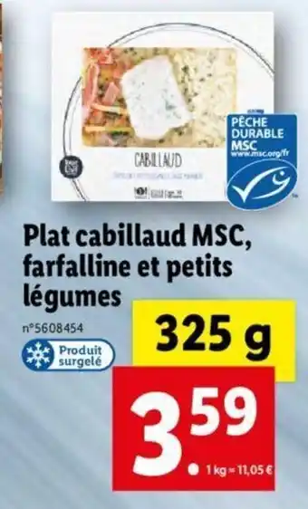 Lidl Plat Cabillaud MSC, Farfalline et petits légumes offre